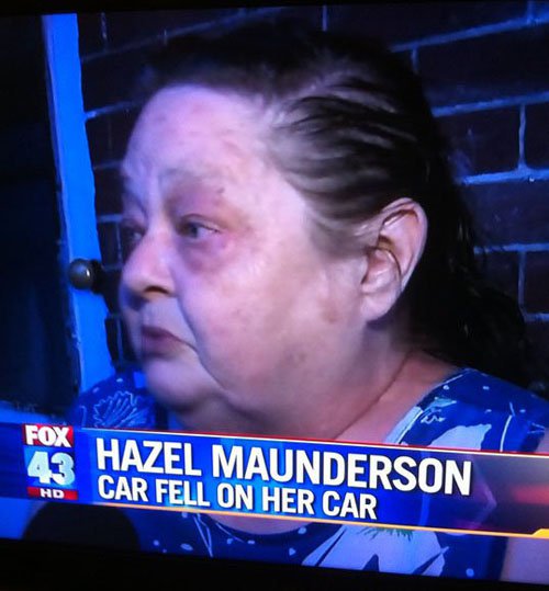 photo caption - Fos Hazel Maunderson Car Fell On Her Car