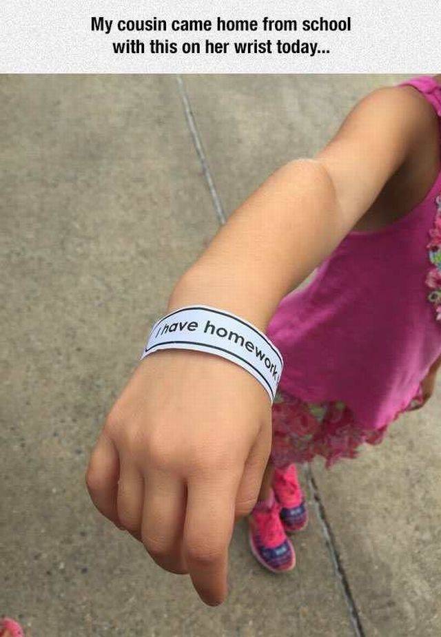 School - My cousin came home from school with this on her wrist today... nave home mework
