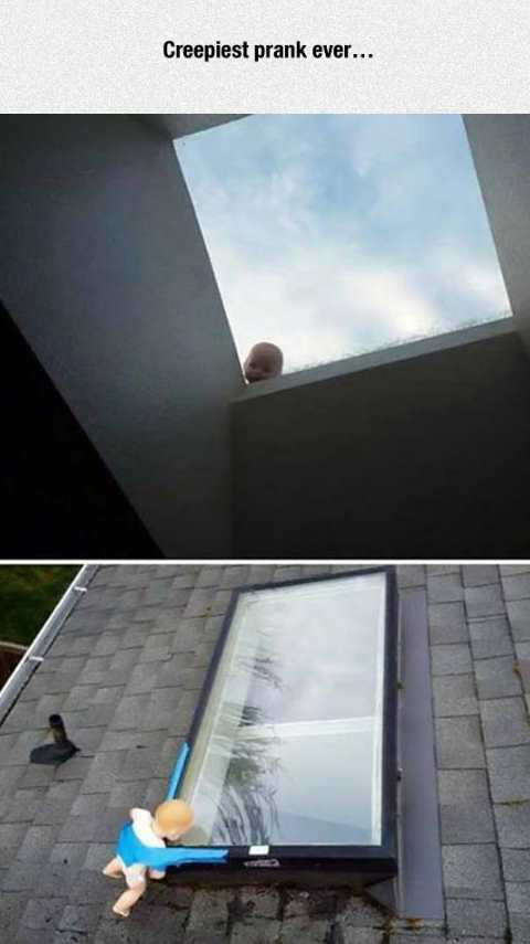 funny roof window - Creepiest prank ever...