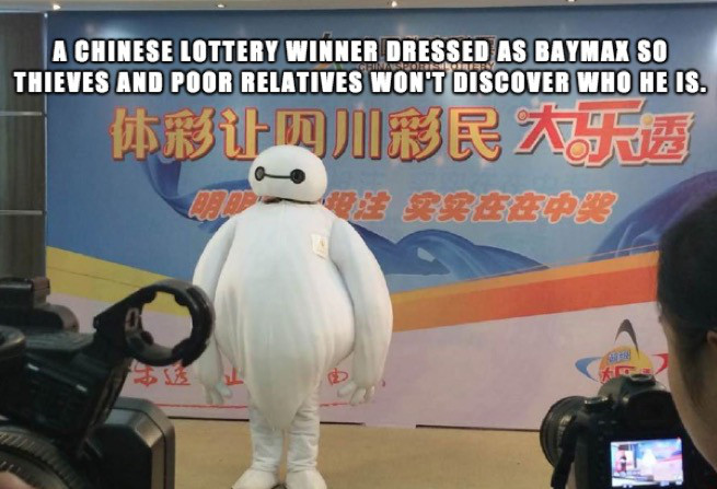 chinese lottery winner costume - A Chinese Lottery Winner Dressed As Baymax So Thieves And Poor Relatives Won'T Discover Who He Is. 112