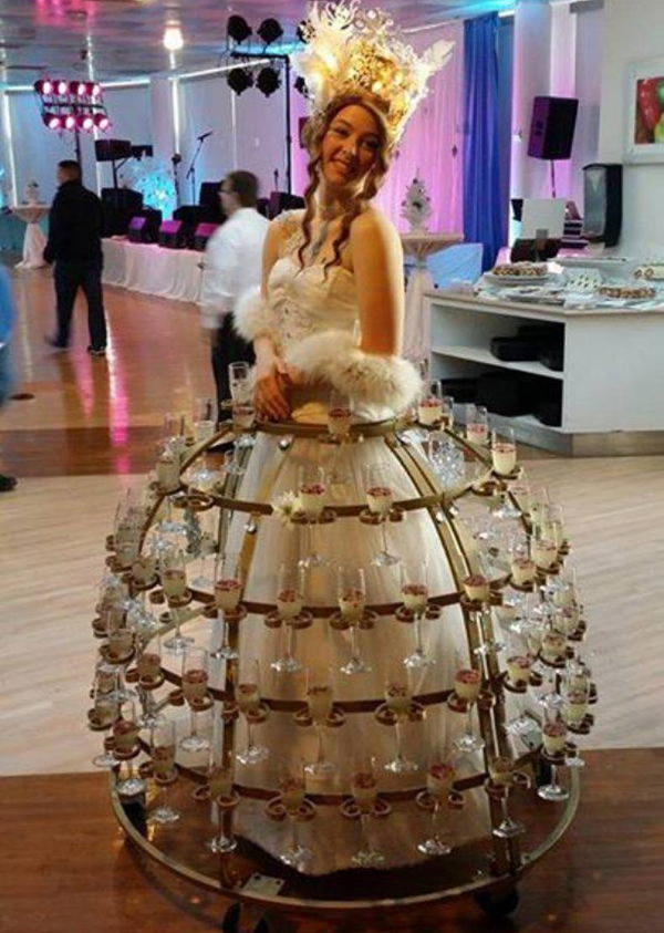 wedding dress with champagne glasses -