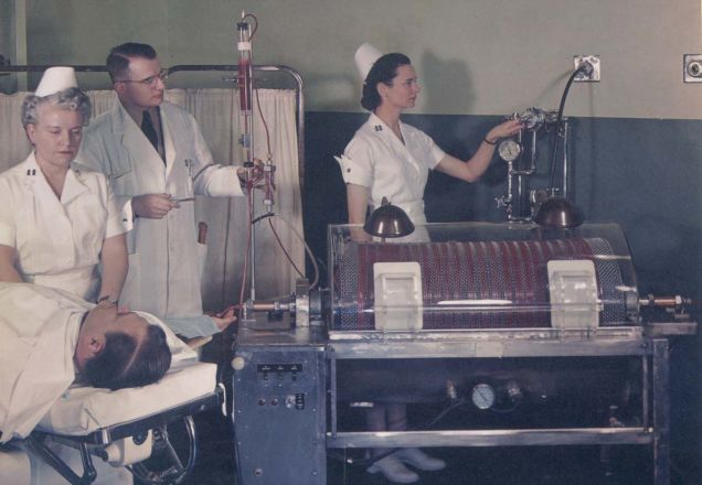 In 1950, this is what an artificial kidney machine looked like.