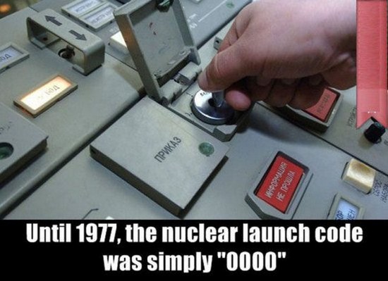 nuclear launch codes 0000 - Until 1977, the nuclear launch code was simply "0000"