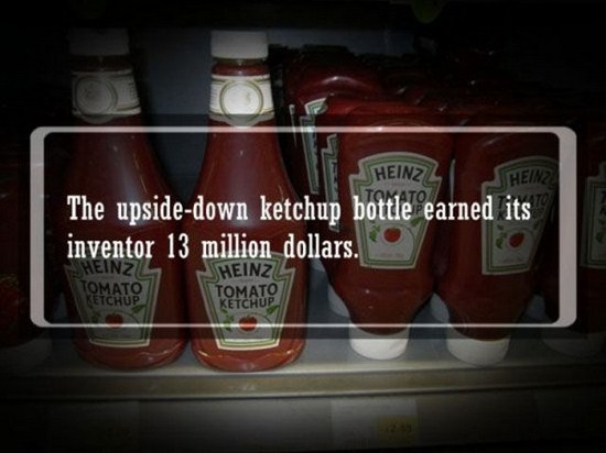 Trivia - Heinz Heinz Ltomato The upsidedown ketchup bottle earned its inventor 13 million dollars. Sheinz Tomato Ketchup Heinz