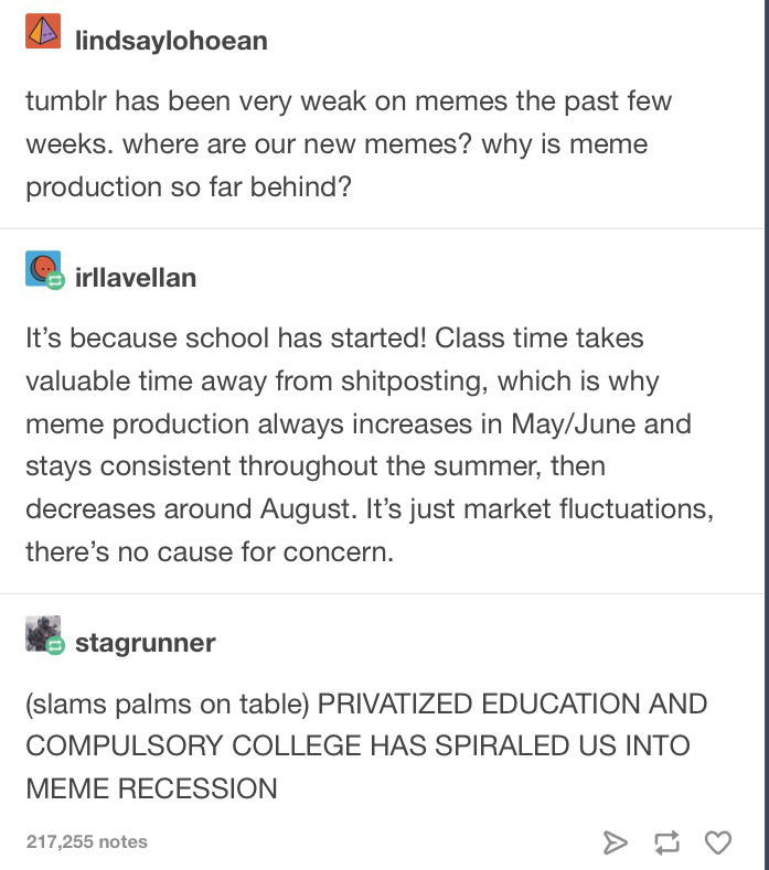 middle school tumblr funny - lindsaylohoean tumblr has been very weak on memes the past few weeks. where are our new memes? why is meme production so far behind? cirllavellan It's because school has started! Class time takes valuable time away from shitpo