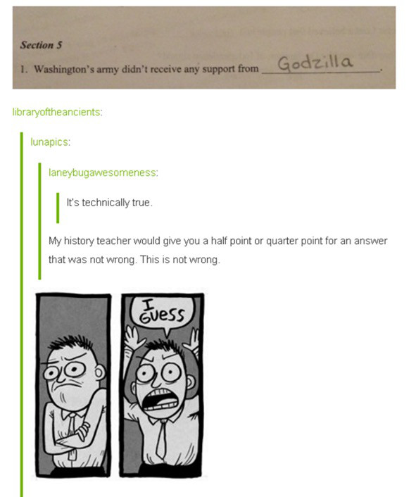 angry i guess meme - Section 5 1. Washington's army didn't receive any support from libraryoftheancients lunapics laneybugawesomeness It's technically true My history teacher would give you a half point or quarter point for an answer that was not wrong. T