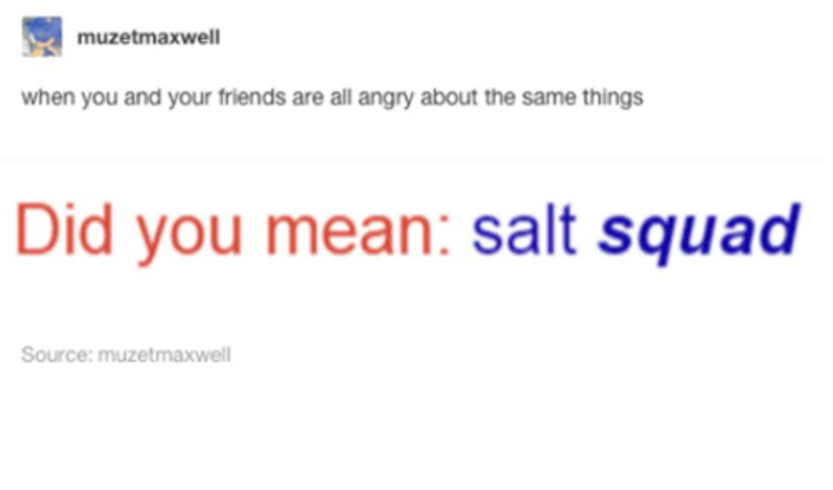 document - muzetmaxwell when you and your friends are all angry about the same things Did you mean salt squad Source muzetmaxwell