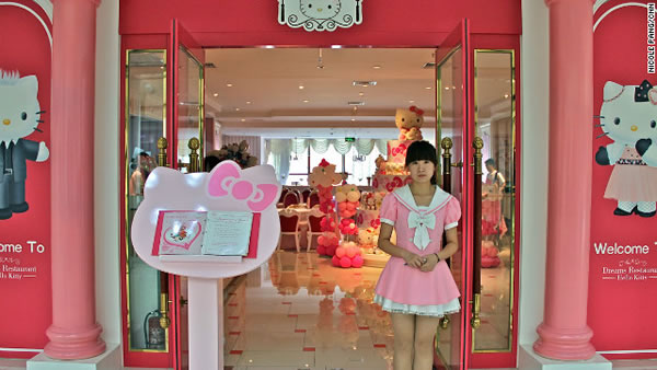The Hello Kitty Dream Restaurant (Beijing, China) Theme: Sanrio’s Hello Kitty Franchise.
Restaurant Menus: Food shaped like cartoon kittens.