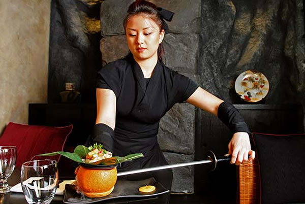 The Ninja Restaurant (Manhattan, New York) Theme: Ninjas! Food is served by wait staff in ninja garb, who periodically jump out of nooks and crannies to scare you. Apparently ninjas love pranks.
Restaurant Menus: Traditional Japanese food and sushi.