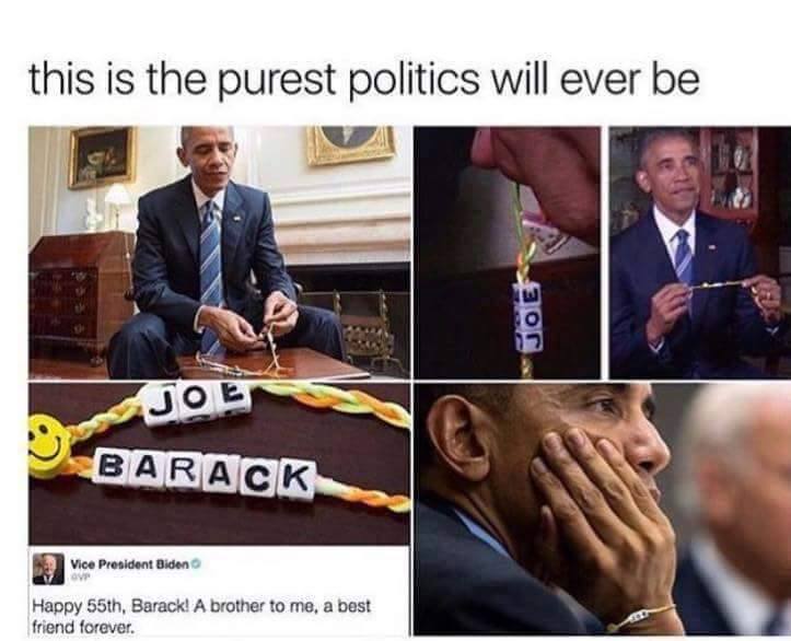 tumblr - obama biden bff meme - this is the purest politics will ever be Joe Joe Barack Vice President Bidon Happy 55th, Barack! A brother to me, a best friend forever.