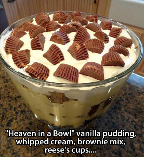 food that gives you diabetes - "Heaven in a Bowl" vanilla pudding, whipped cream, brownie mix, reese's cups....