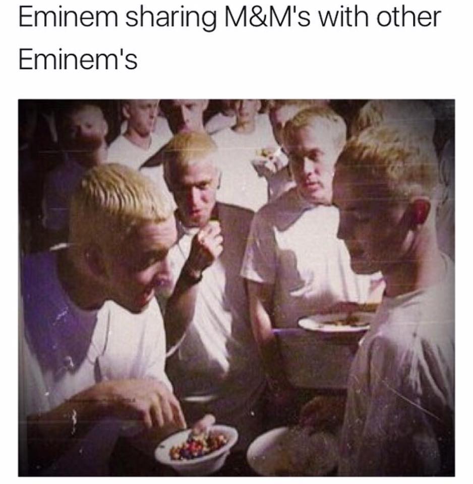 eminem eating m&ms with other eminems - Eminem sharing M&M's with other Eminem's
