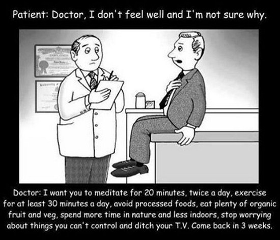 doctor i don t feel well - Patient Doctor, I don't feel well and I'm not sure why. Doctor I want you to meditate for 20 minutes, twice a day, exercise for at least 30 minutes a day, avoid processed foods, eat plenty of organic fruit and veg. spend more ti