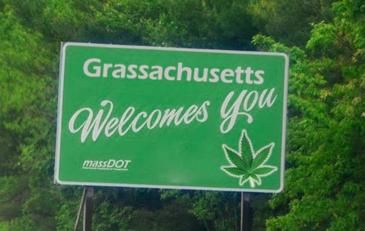 Welcome sign for Grassachusetts