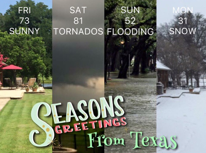 texas weather in a nutshell - Mon Fri Sat Sun 73 81 52 Sunny Tornados Flooding 31 Snow Ceasons Greetings From Texas