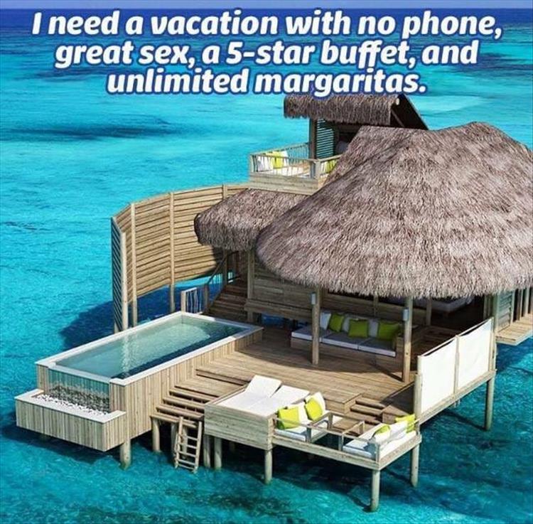 bungalow caribbean - I need a vacation with no phone, great sex, a 5star buffet, and unlimited margaritas.