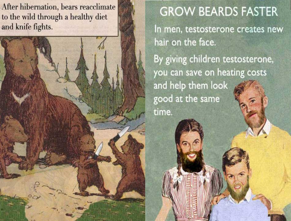 bear knife fight - After hibernation, bears reacclimate to the wild through a healthy diet and knife fights. Grow Beards Faster In men, testosterone creates new hair on the face. By giving children testosterone, you can save on heating costs and help them