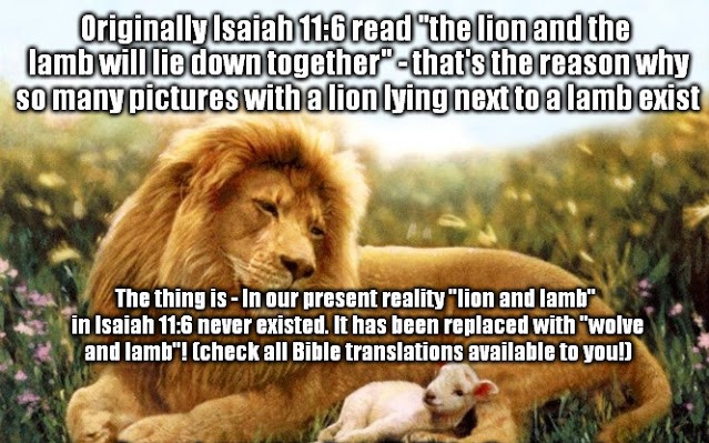 Mandela Effect - lion and lamb love - Originally Isaiah read the lion and the lamb will lie down together