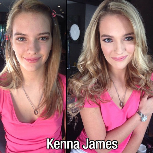 Porn star Kenna James before and after makeup