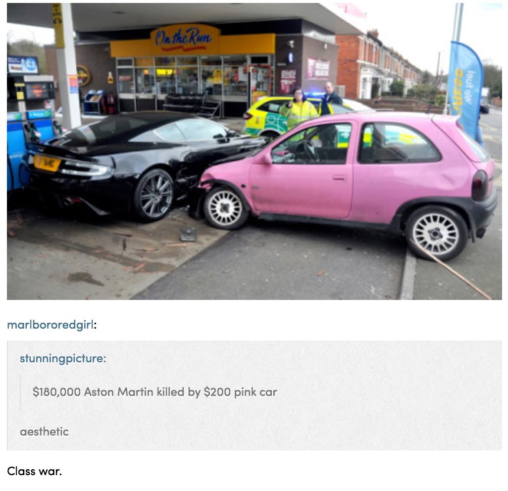 aston martin killed by pink car - On the Run D Suw marlbororedgirl stunningpicture $180,000 Aston Martin killed by $200 pink car aesthetic Class war.