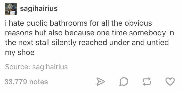 Untied by Meredith Baxter - sagihairius i hate public bathrooms for all the obvious reasons but also because one time somebody in the next stall silently reached under and untied my shoe Source sagihairius 33,779 notes > D