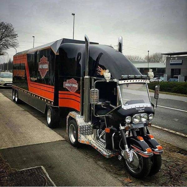 semi truck with motorcycle