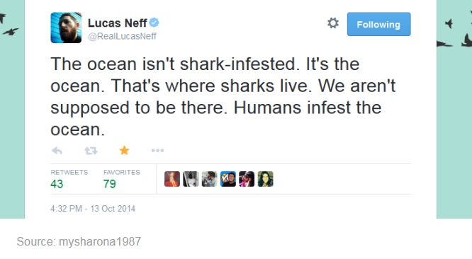 tumblr - funny tumblr posts ocean - Lucas Neff ing The ocean isn't sharkinfested. It's the ocean. That's where sharks live. We aren't supposed to be there. Humans infest the ocean. Favorites 4379 Source mysharona 1987