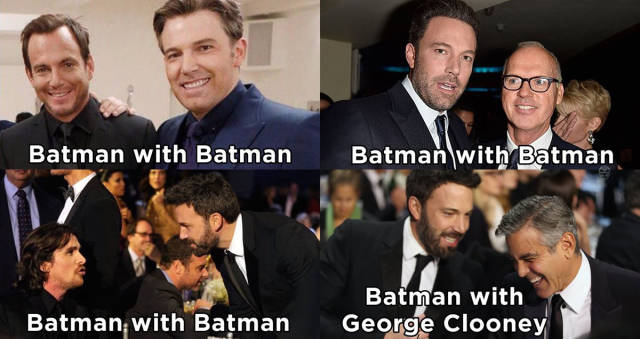 4 Panel meme with Ben Affleck and various actors, poking fun at George Clooney that he was never really Batman.