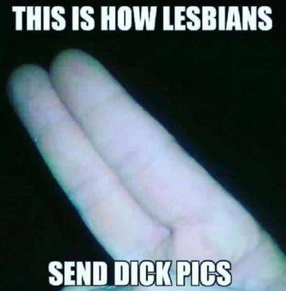 Meme of 2 fingers joked as how lesbians send dirty pictures to each other.