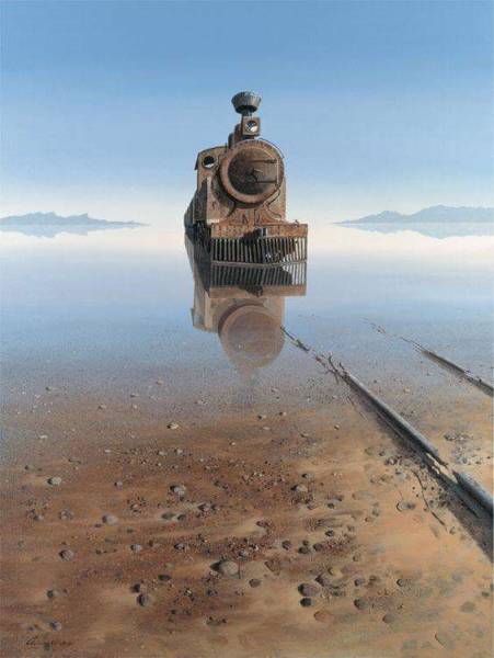 random pic abandoned train in water