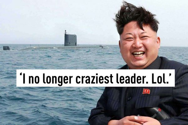 kim jong un smiling - 'I no longer craziest leader. Lol.'