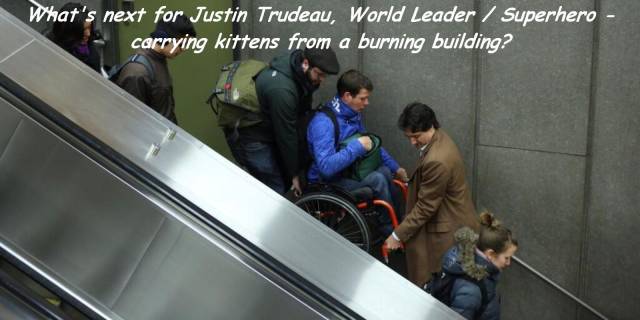 justin trudeau helps wheelchair - What's next for Justin Trudeau, World Leader Superhero carrying kittens from a burning building?