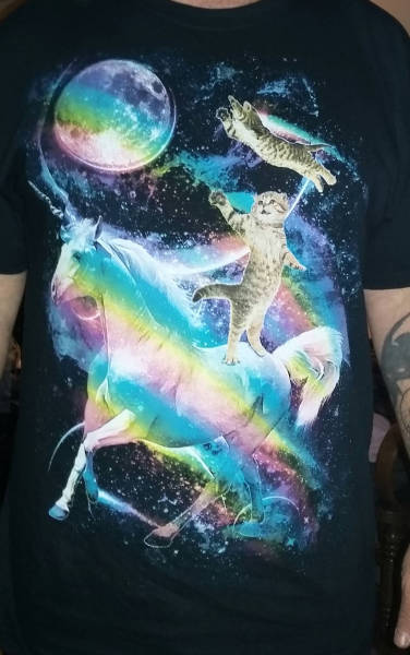 cat riding unicorn shirt