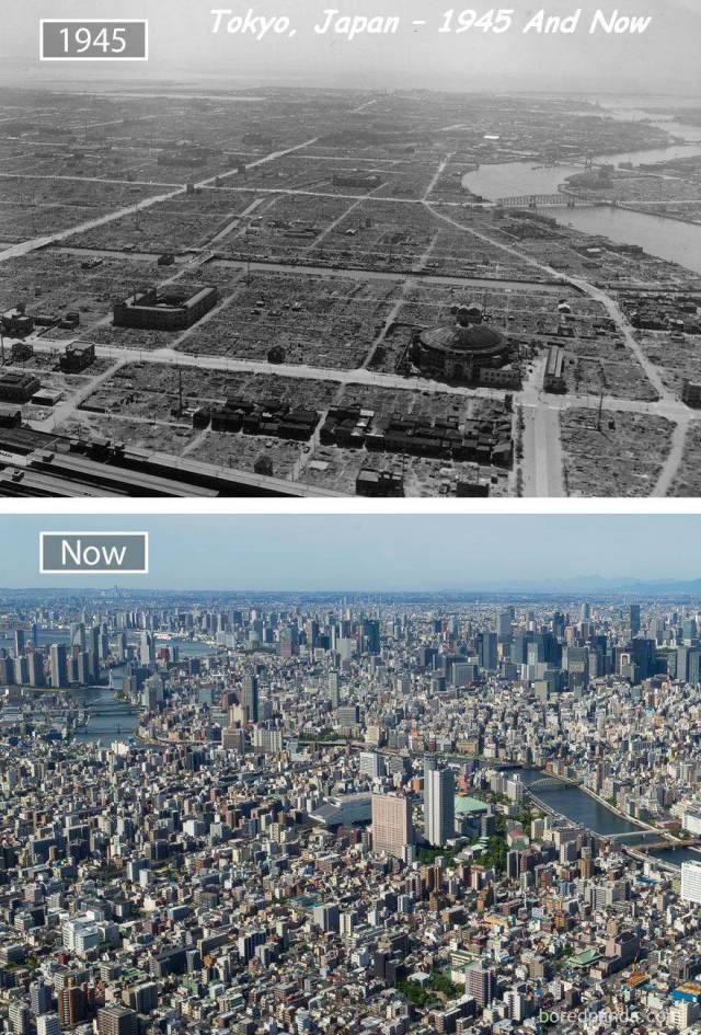 random cities over time - Tokyo, Japan 1945 And Now 1945 Now boredada