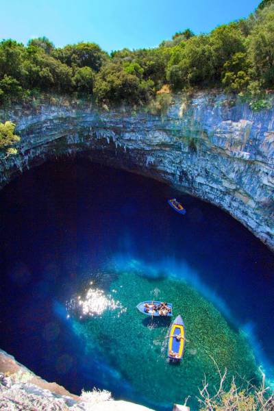 random sea cave in kefalonia greece