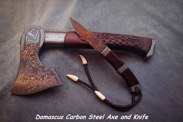damascus steel axe - Damascus Carbon Steel Axe and Knife