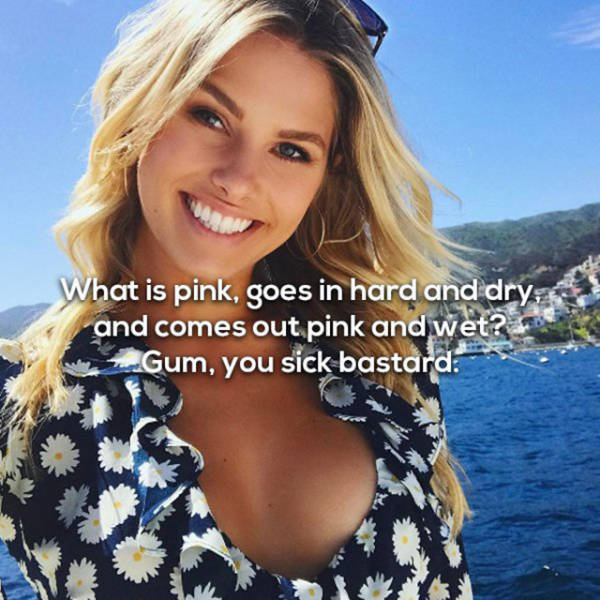 dad jokes- natalie roser instagram - What is pink, goes in hard and dry, and comes out pink and wet? en Gum, you sick bastard.