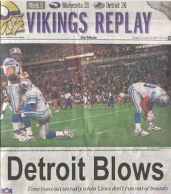 player - Week 5 Minnesota 31 Detroit 26 Sports Vikings Replay Detroit Blows Time runs trally when Lions don't run out of bounds