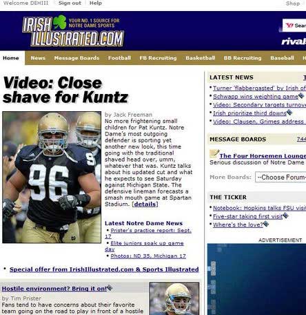team sport - Welcome Demii Sign out Help Shop Irish Illustrated.Com Your No. 1 Source For Notre Dame Sports Y Sear rival News Message Boards Football B Recruiting Basketball Bb Recruiting Baseball Home Video Close shave for Kuntz Latest News Turner flabbe