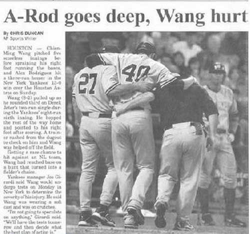 funny sports headlines - ARod goes deep, Wang hurt 27 By Chrs Duncan Sports Houston Chien Stick Wing pitched five waren Instaps Tore raising his right fost running the bar und Ales Blog ther the New York Yankee 130 winow the Hartans Iratos Sanday Wax2 he 