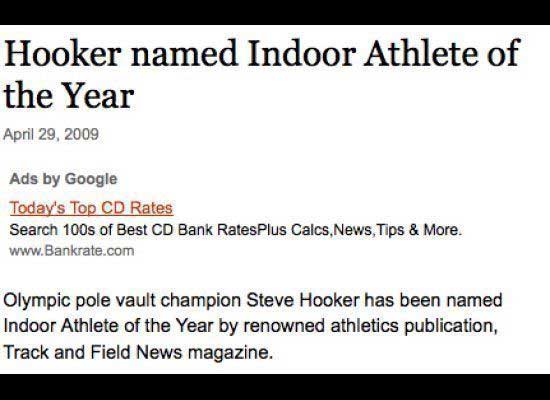 document - Hooker named Indoor Athlete of the Year Ads by Google Today's Top Cd Rates Search 100s of Best Cd Bank RatesPlus Calcs, News, Tips & More. Olympic pole vault champion Steve Hooker has been named Indoor Athlete of the Year by renowned athletics 
