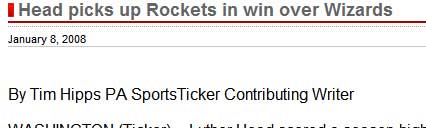 paper - I Head picks up Rockets in win over Wizards By Tim Hipps Pa Sports Ticker Contributing Writer