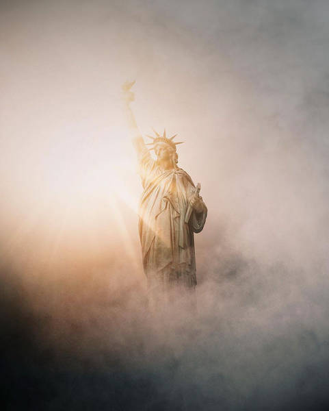 Great picture of the Statue of Liberty in the fog