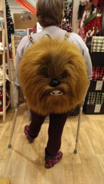 Backpack that looks like a Wookie's head.