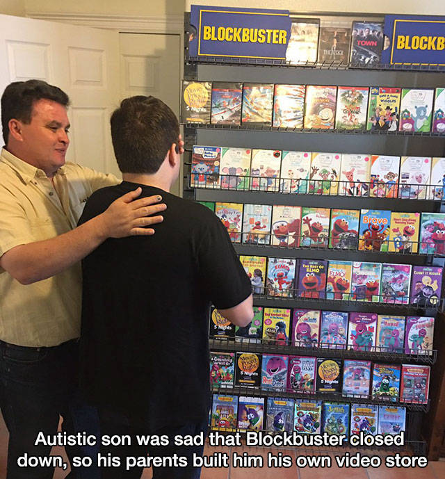 Parents make Blockbuster store for their autistic son.