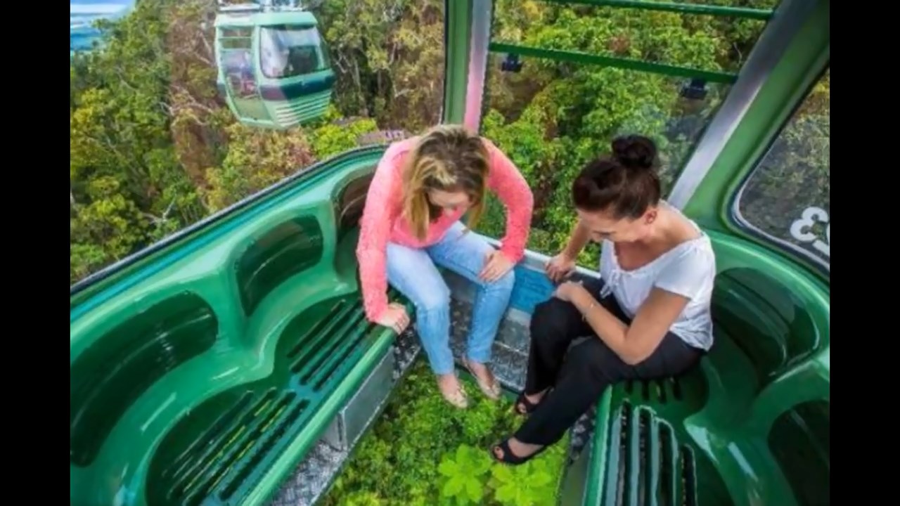 Awesome looking cable car with a glass bottom that lets you look down.