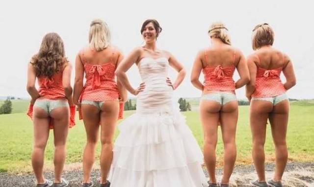 Bride and her mooning bridesmaids.