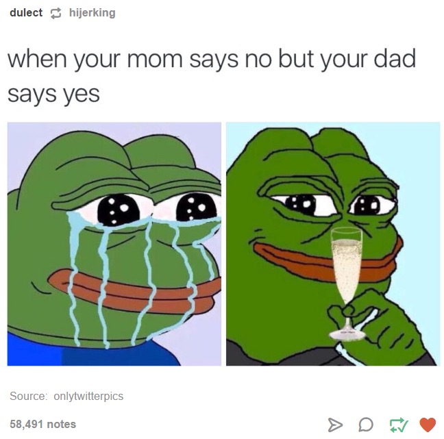 tumblr - dulect hijerking when your mom says no but your dad says yes Source onlytwitterpics 58,491 notes