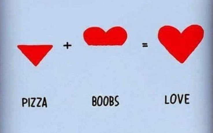 Abstract graph funny meme explaining the correlation between pizza, boobs, and love.