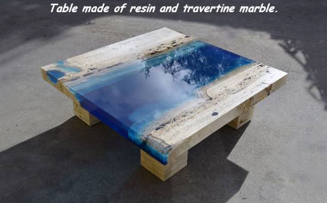 epoxy marble resin - Table made of resin and travertine marble.